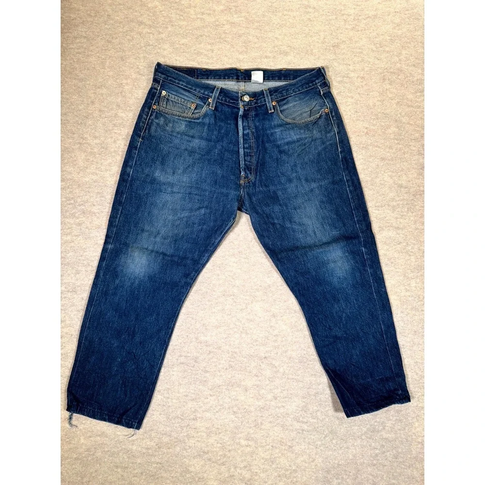 Levis 501 Original Jeans Mens 38x32 Blue Denim Classic Straight Leg‎ Button Fly